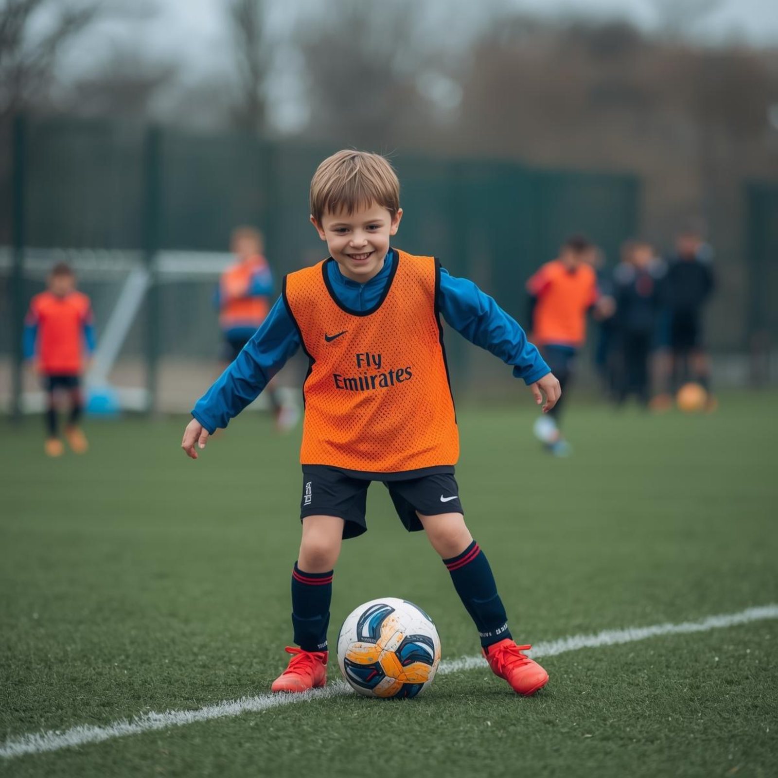 Uśmiechnięty chłopiec z piłką